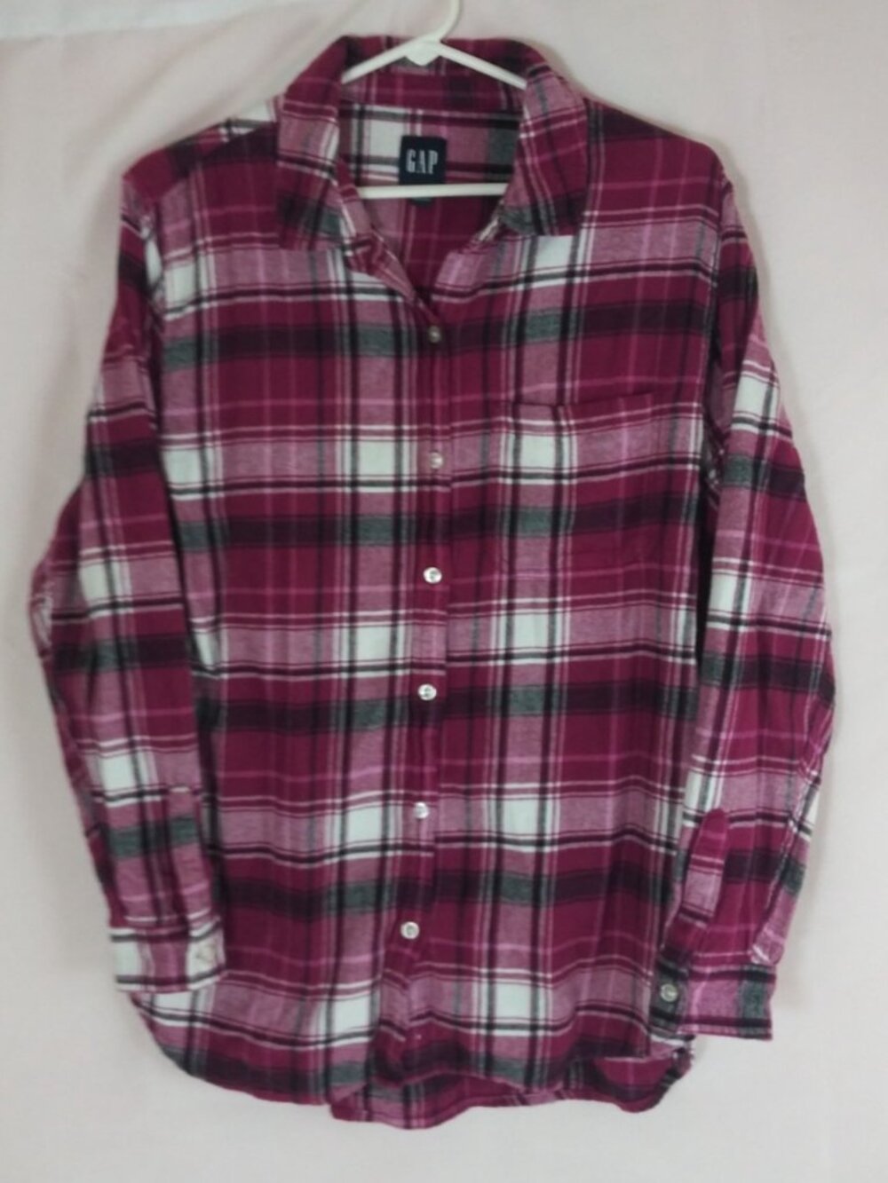 Gap Women's Pink Plaid Flannel Shirt Size Large 100% Cotton